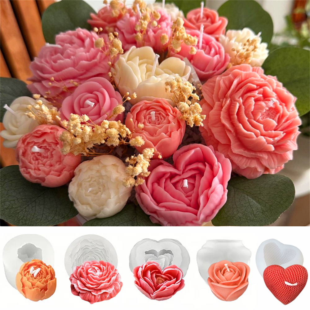 Scented Candle Set - 5PCS Floral Silikon Form Set 3D