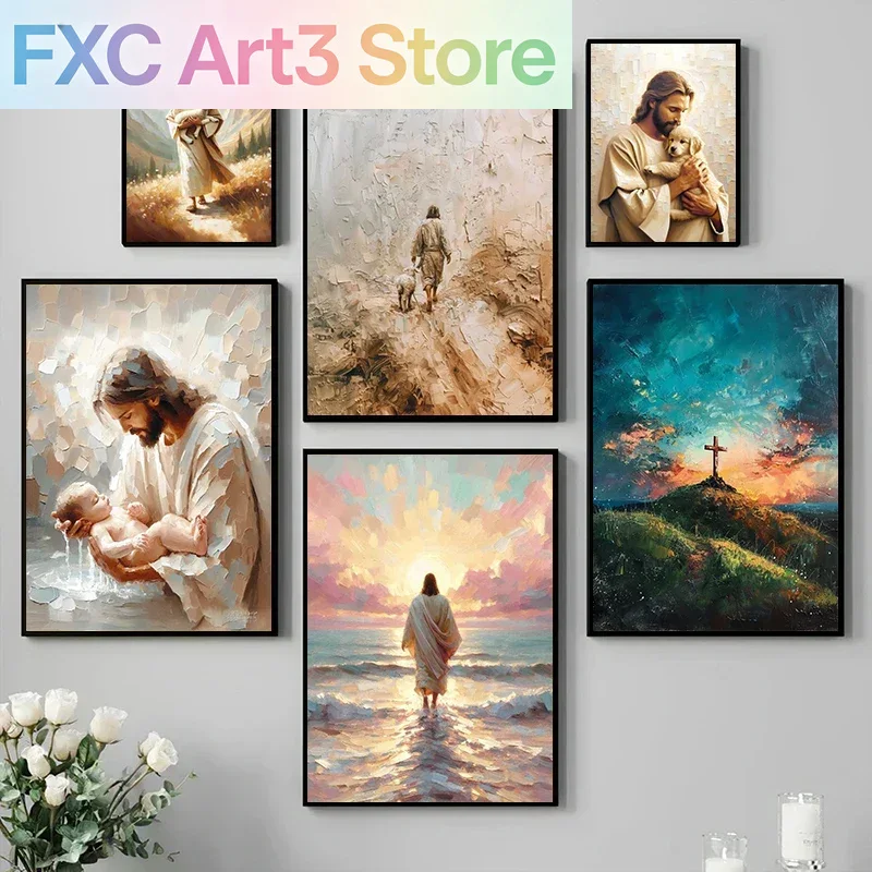 Home Decor Jesus - 1 Stück rahmenloses Leinwandbild „Gehend auf