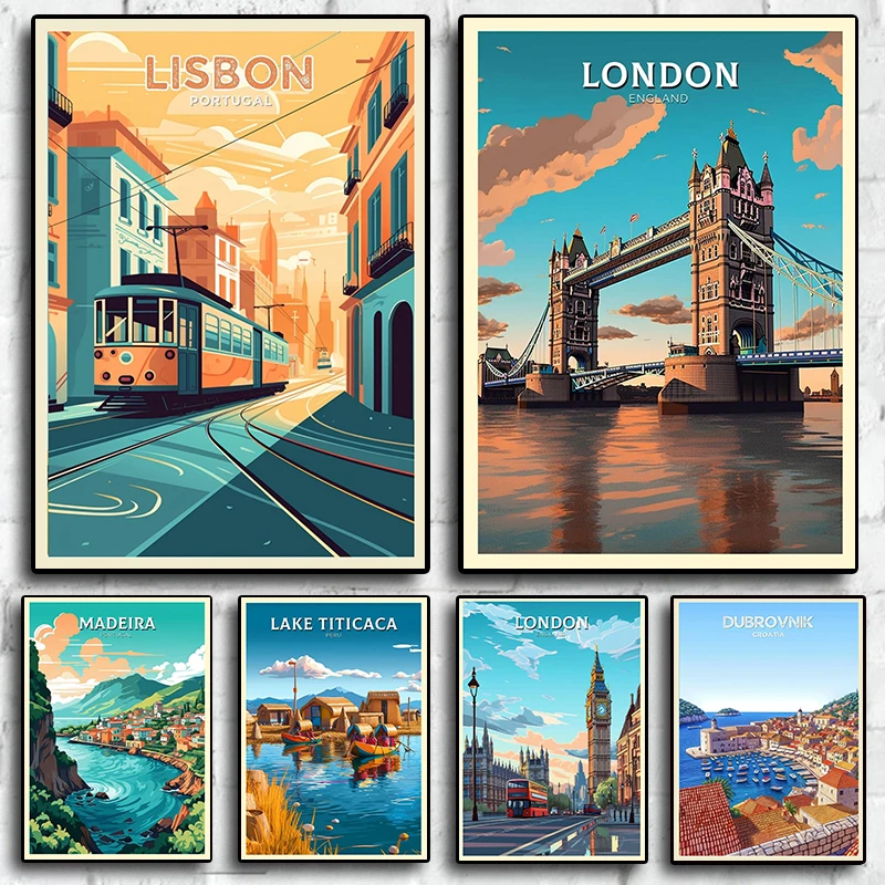 Home Decor London - Leinwandgemälde, Retro-Poster mit Urlaubsreisen, Stadt, Lissabon,