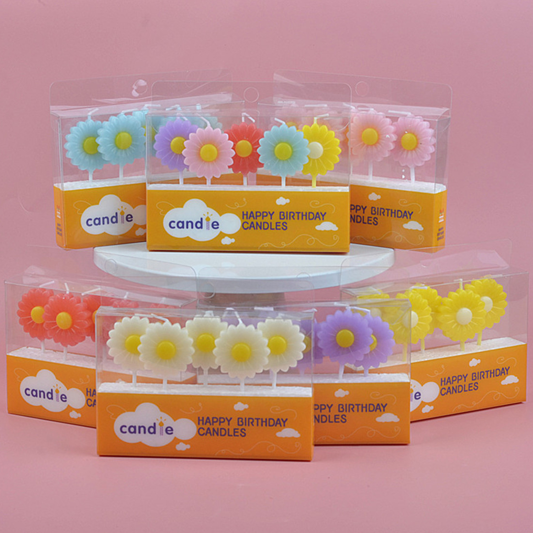 Scented Candle Set - Bunte Gänseblümchen-Blumenkerze für Geburtstagstorte, Topper, Dekoration,