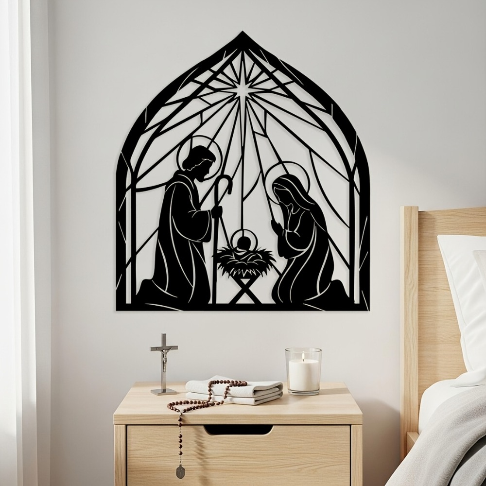 Home Decor Jesus - CIFBUY Religiöse Jesus-Geburtskrippe Metall-Wandkunst Minimalistische Wohnraumdekoration