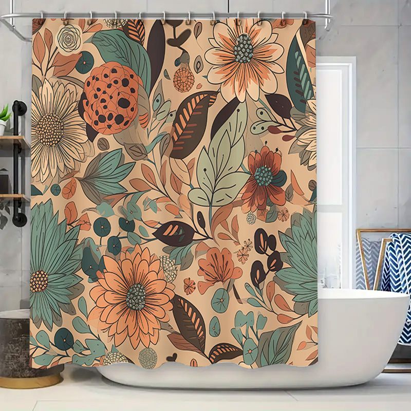 Home Decor Color Palettes - Moderner Blumen-Duschvorhang Rustikale Badezimmerdekoration Neutrale Farbpalette