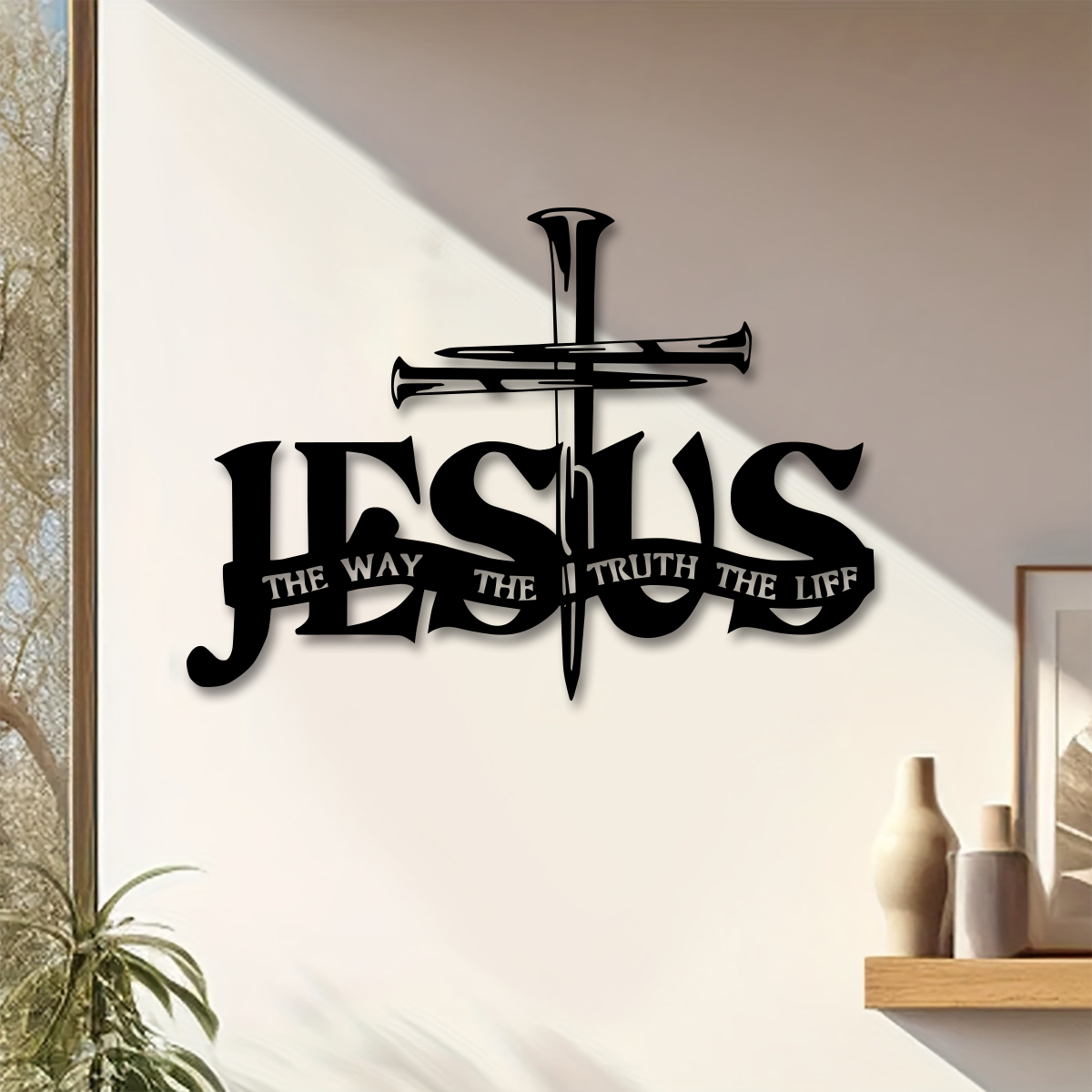 Home Decor Jesus - Jesus-Wanddekoration aus Metall – elegantes schwarzes