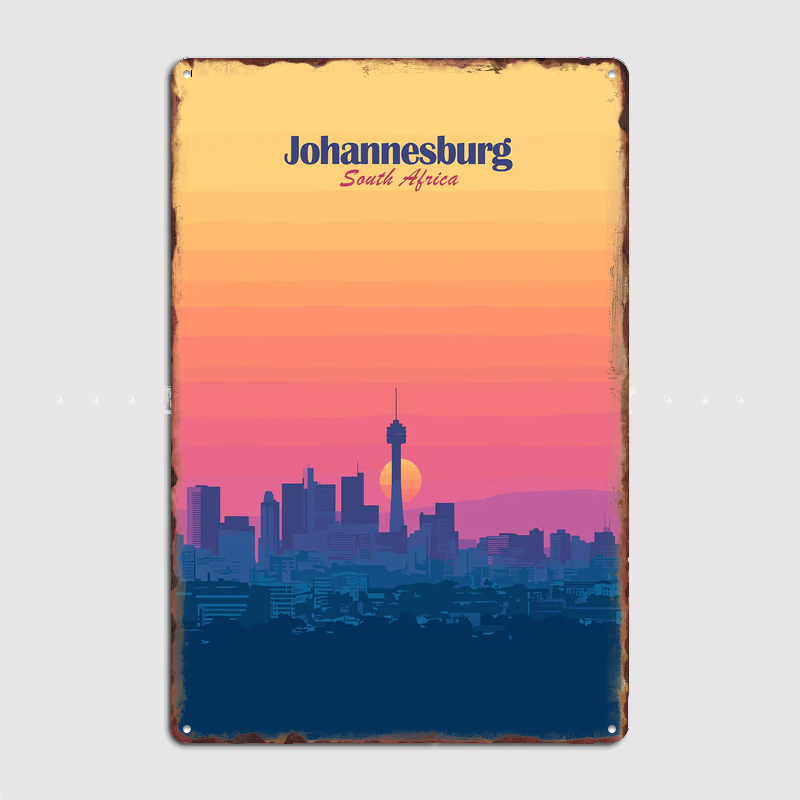 Home Decor Johannesburg - Johannesburg Skyline Sonnenuntergang Reise-Szenerie Poster Retro