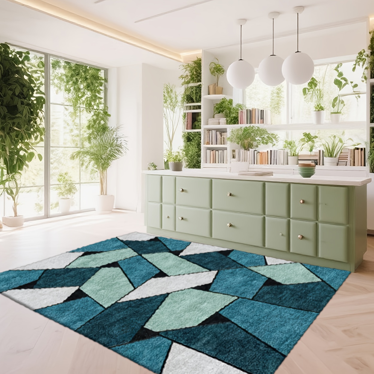 Home Decor Color Palettes - Küsteninspirierter Teppich mit Ozeanfarbenpalette als Bodenbelag