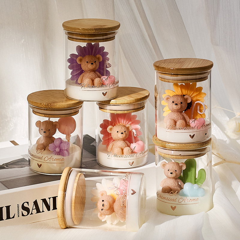 Scented Candle Set - Cartoon süße Bär Sonnenblume Kaktus Duftkerze