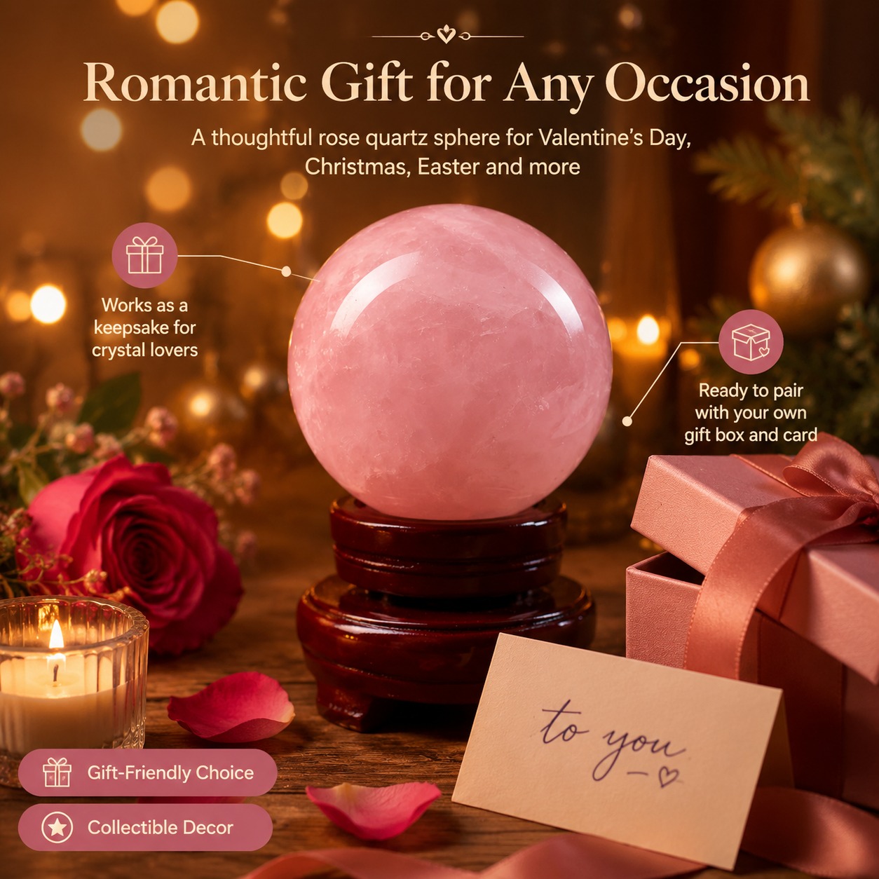 Home Decor Enthusiast - Eine rosa Rosenquarzkugel mit zufälligem Design,