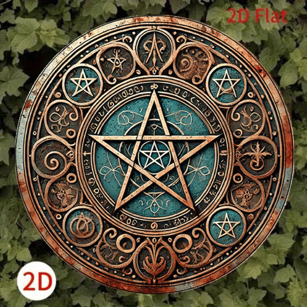 Home Decor Enthusiast - Vintage Wicca Pentagram Metallschild – geschnitzte