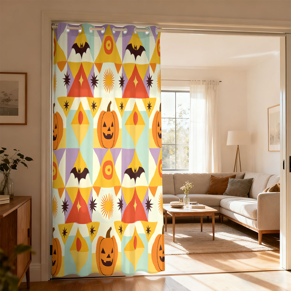 Home Decor Curtain - 1 Stück Halloween-Kürbis-Fledermaus-Vorhang mit geometrischem Druck,