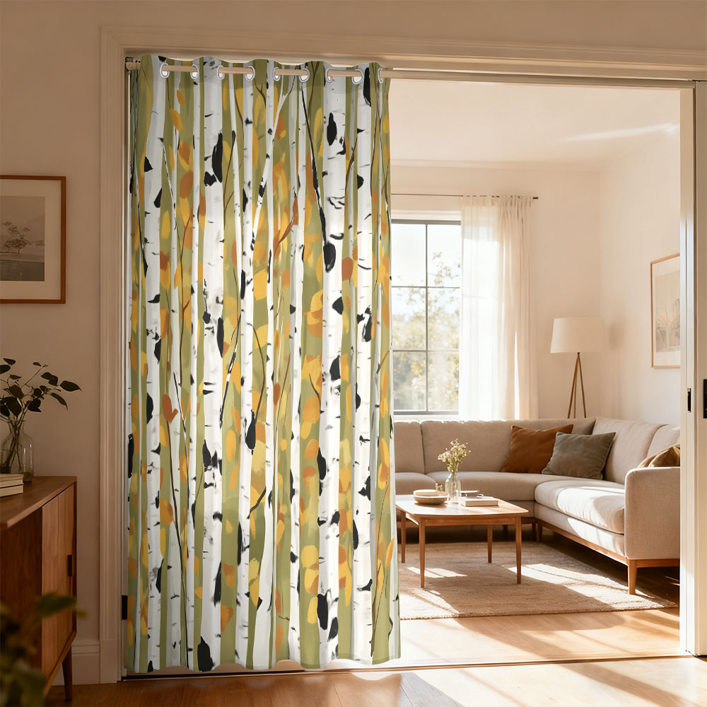 Home Decor Curtain - 1 Stück Vorhang mit Herbst-Birkenwald-Print, Einzelschlaufen-Vorhang