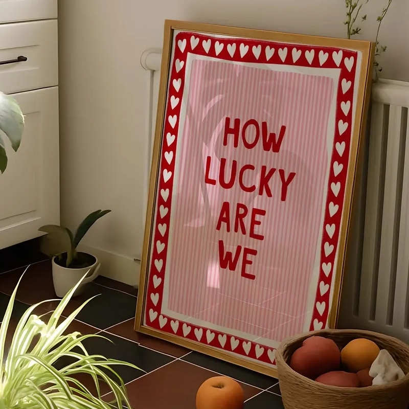 Home Decor Quotes - How Lucky Wandkunst Leinwanddrucke Rosa-Rote Streifen