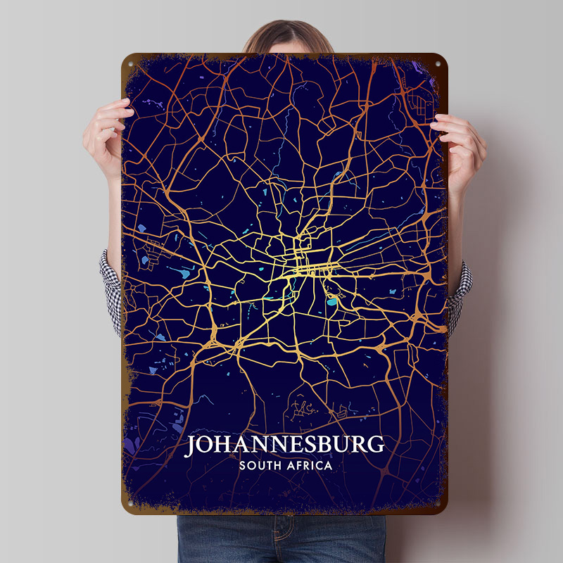 Home Decor Johannesburg - Johannesburg Stadtplan Poster Individualisierte Vintage Metallschilder