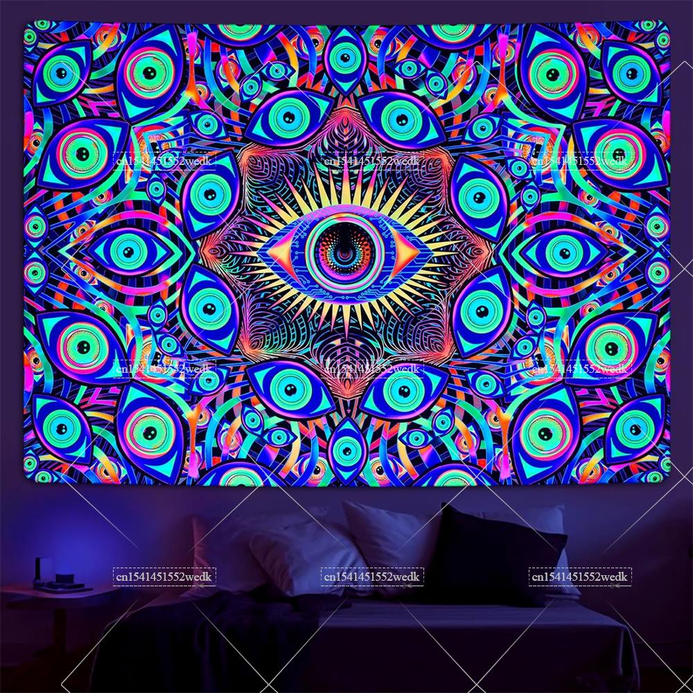Home Decor Hippie - Schwarzlicht Augen Wandteppich Boho Mandala Schwarzlicht