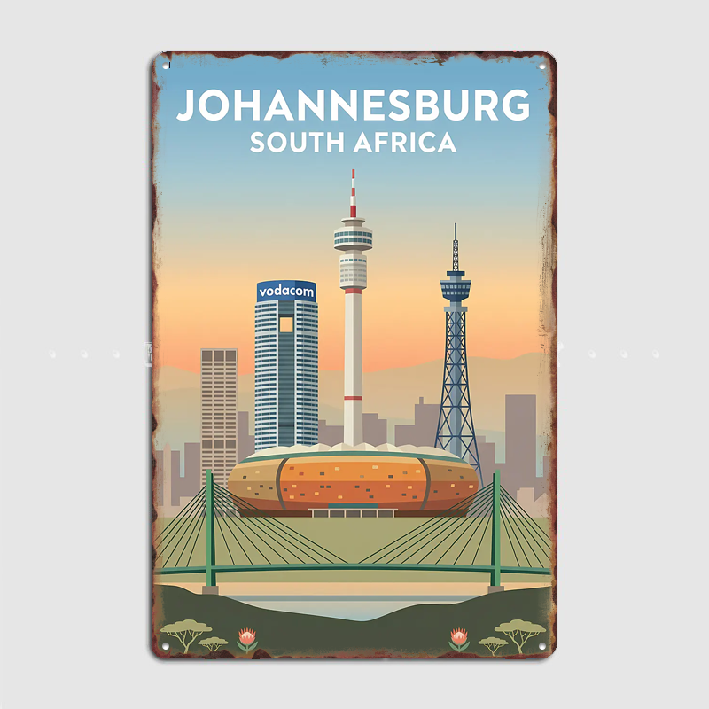 Home Decor Johannesburg - Johannesburg Südafrika Reise-Szenerie-Poster Retro Garage Club
