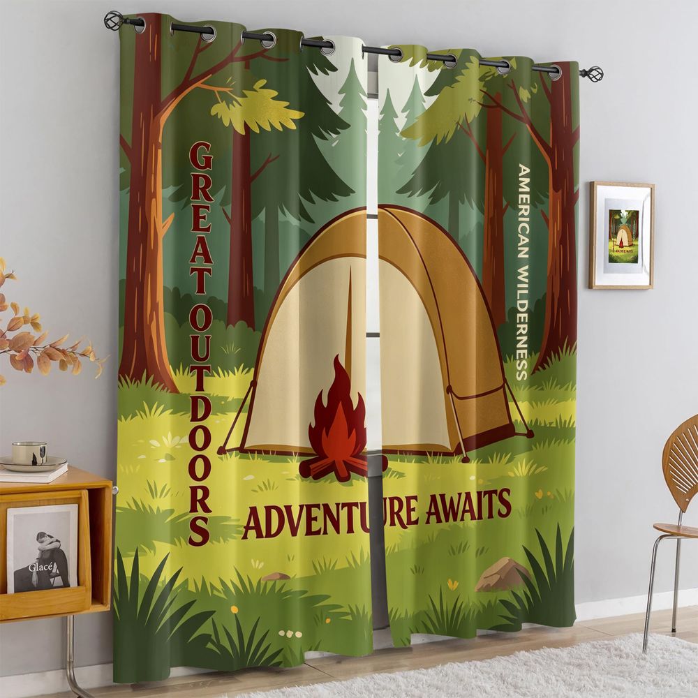 Camping-Szenen-Druckvorhänge,  – Home Decor Curtain Bewertung und Preis