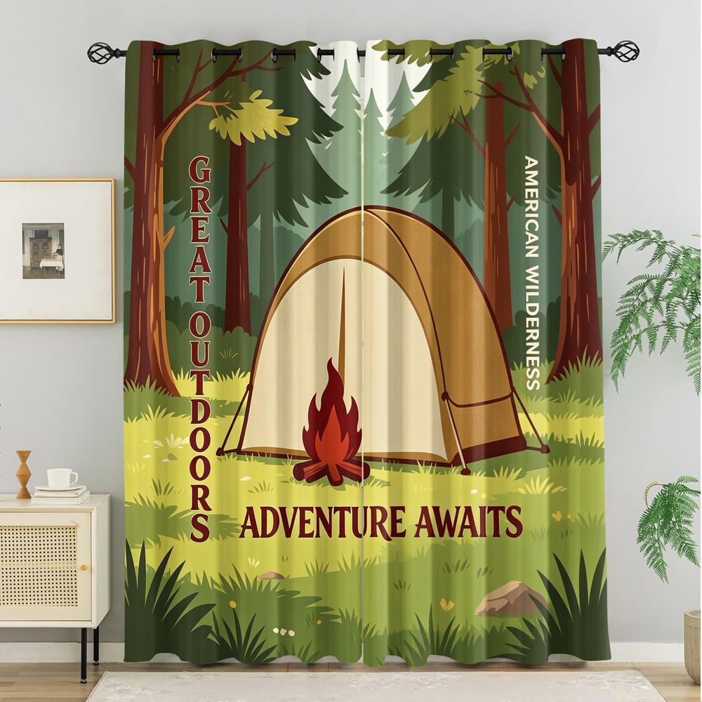 Camping-Szenen-Druckvorhänge,  – Home Decor Curtain Bewertung und Preis