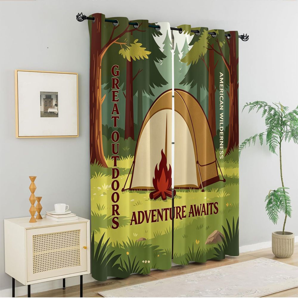 Camping-Szenen-Druckvorhänge,  – Home Decor Curtain Bewertung und Preis