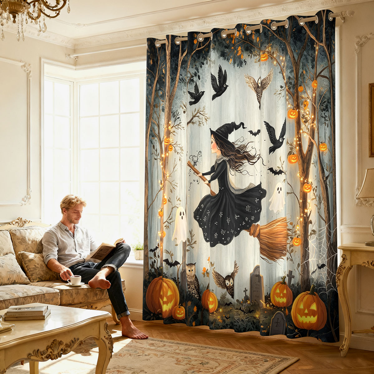 1 Stück Halloween-Vorhang mit  – Home Decor Curtain Bewertung und Preis