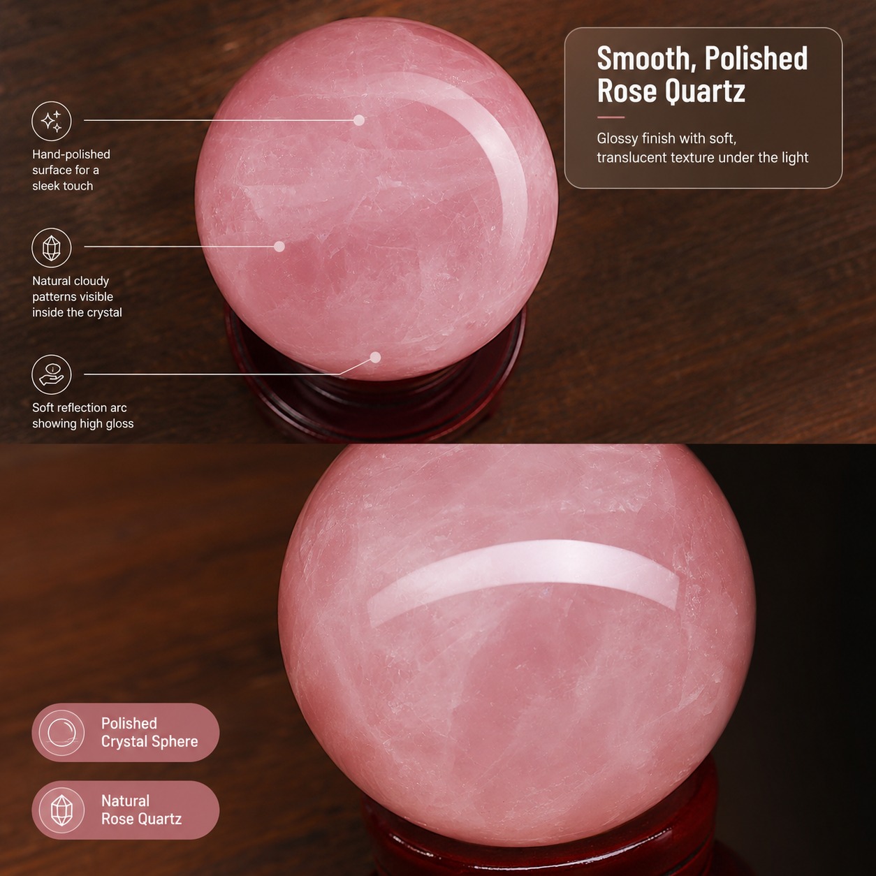 Eine rosa Rosenquarzkugel mit  – Home Decor Enthusiast Bewertung und Preis